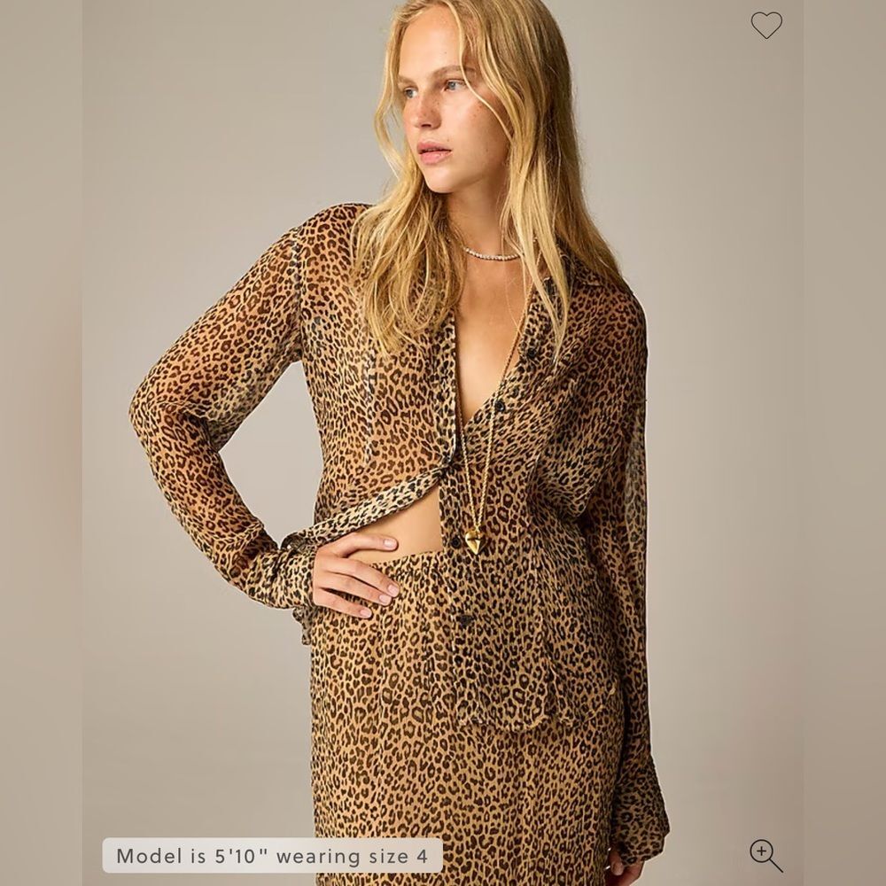 J. Crew Sheer leopard-print shirt in crinkle chiffon • size 2 • NWT • CD521